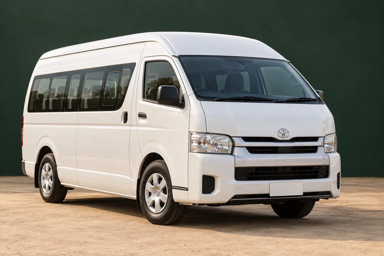 White 14-seater passenger minibus for group hire in Kenya