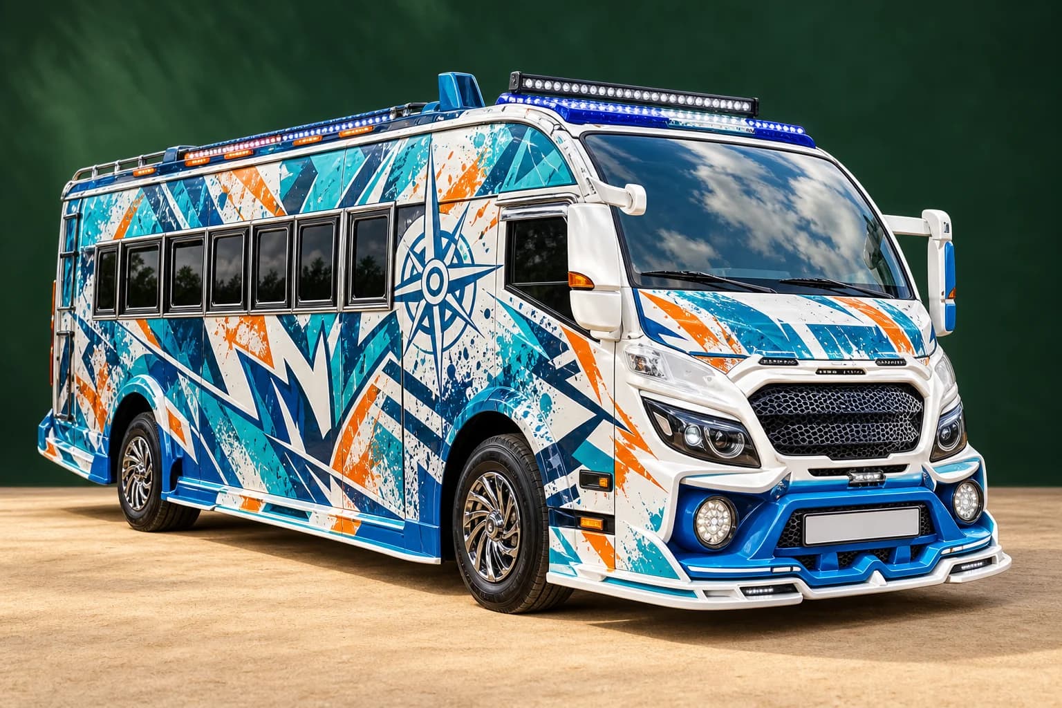 Colourful 33-seater nganya matatu with a sculpted front and graffiti wrap for hire in Nairobi